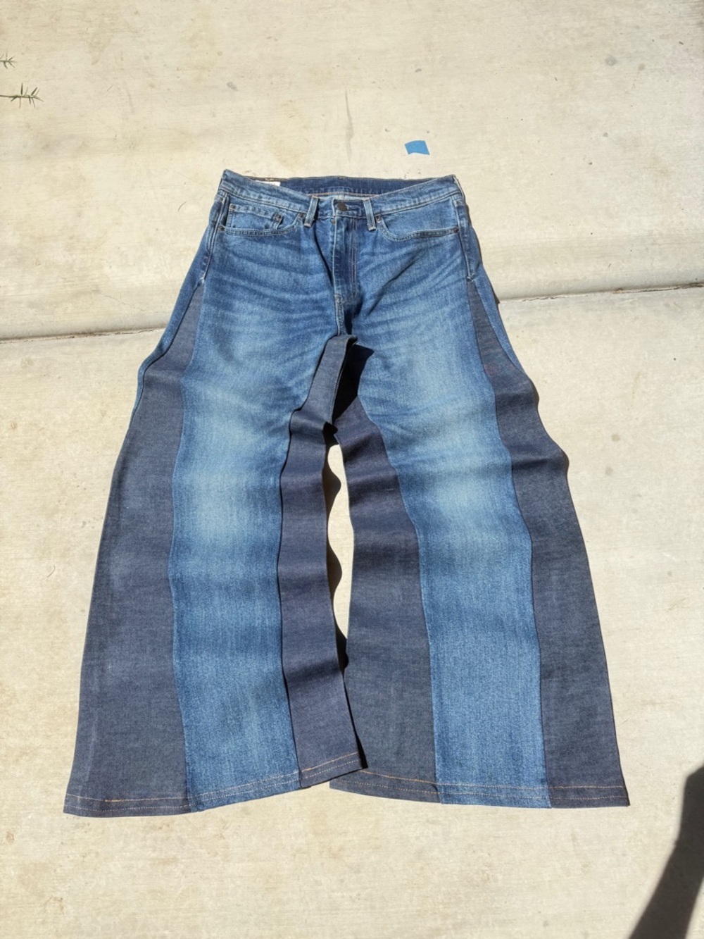 Custom Men's Two-Tone Wide Leg blue jeans. Hand sewn 1 of 1